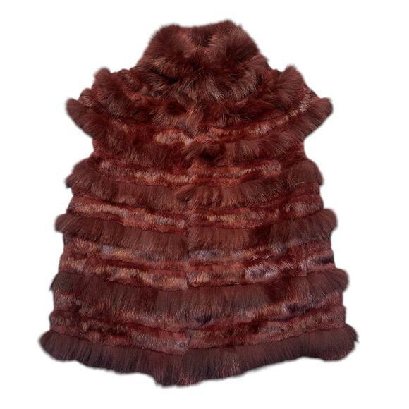 Tory Burch Blaire Burgundy Rabbit & Fox Fur Vest Size Large - Picture 1 of 9